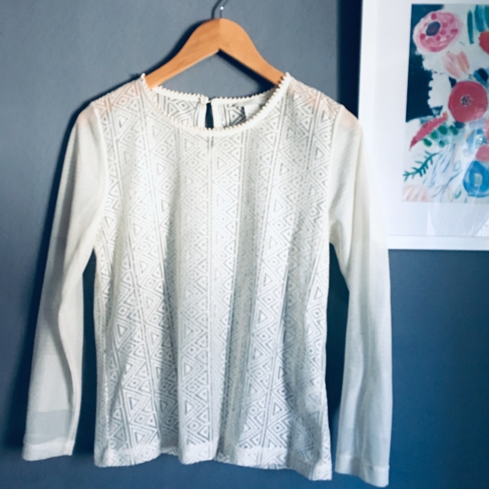 Delicate geometric lace sheer blouse